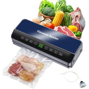 Food Vacuum Sealer Machine, 9-Level Temp Control & Built-in Cutter, Dry/Wet Stops Freezer Burn, Seals Meat/Leftovers/Sous Vide, Compact Home Kitchen (Black/Blue)