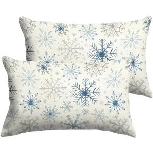 Snowflakes Pillow Covers 12x20 Inch Set of 2, Winter Blue Snowflakes Lumbar Cover,Seasonal Christmas Xmas Decoration for Home Dcor Throw Cushion Case for Sofa Couch