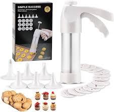Cookie Press for Baking, Spritz Cookie Press, Cookie Press Gun Kit with 12 Cookie Press Discs and 6 Icing Tips, for DIY Biscuit Maker, Cake Icing Decoration,White