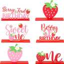 Haooryx Strawberry Birthday Sign Wooden Centerpieces - 6Pcs Sweet Berry ONE Letter Sign 1st First Birthday Party Decoration Table Topper for Girl Birthday Baby Shower Party Table Photo Prop Decoration