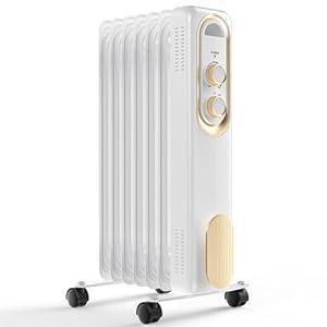 Sweetcrispy Oil Filled Radiator Heater for Indoor Use, 1500W with Adjustable Thermostat, 22.8 * 11.8 * 4.9in, New White