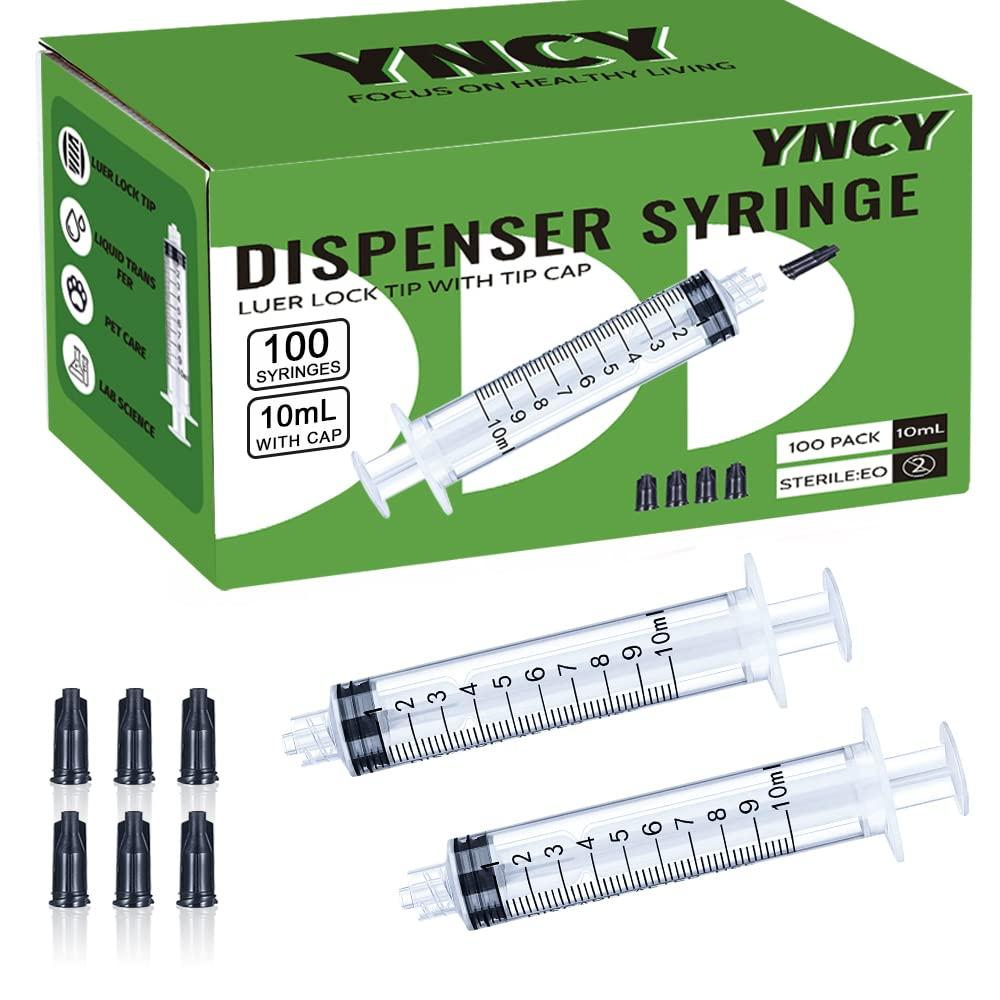 100 Pack 10ml Syringes Luer Lock with Cap, 10cc Syringe without Needle for Liquid, Individually Sterilized Wrapped, Exp: 01/2030