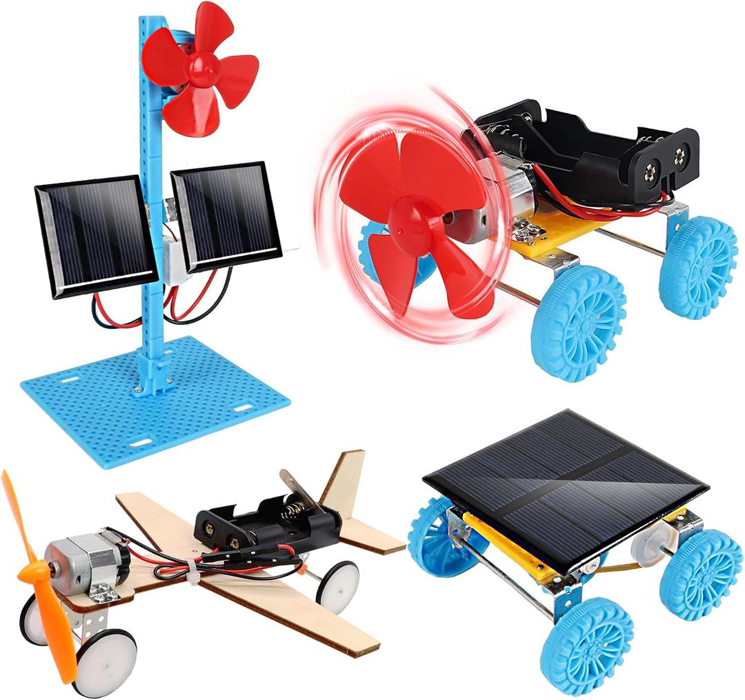 4 in 1 Solar Power & Electric Motor STEM Kits,Science Experiment Projects for Kids Beginners,Electronic Assembly Solar Powered Toy Kit,DIY Educational Engineering Experiments for Boys and Girls, 6.5 x 11.8 x 2 inches