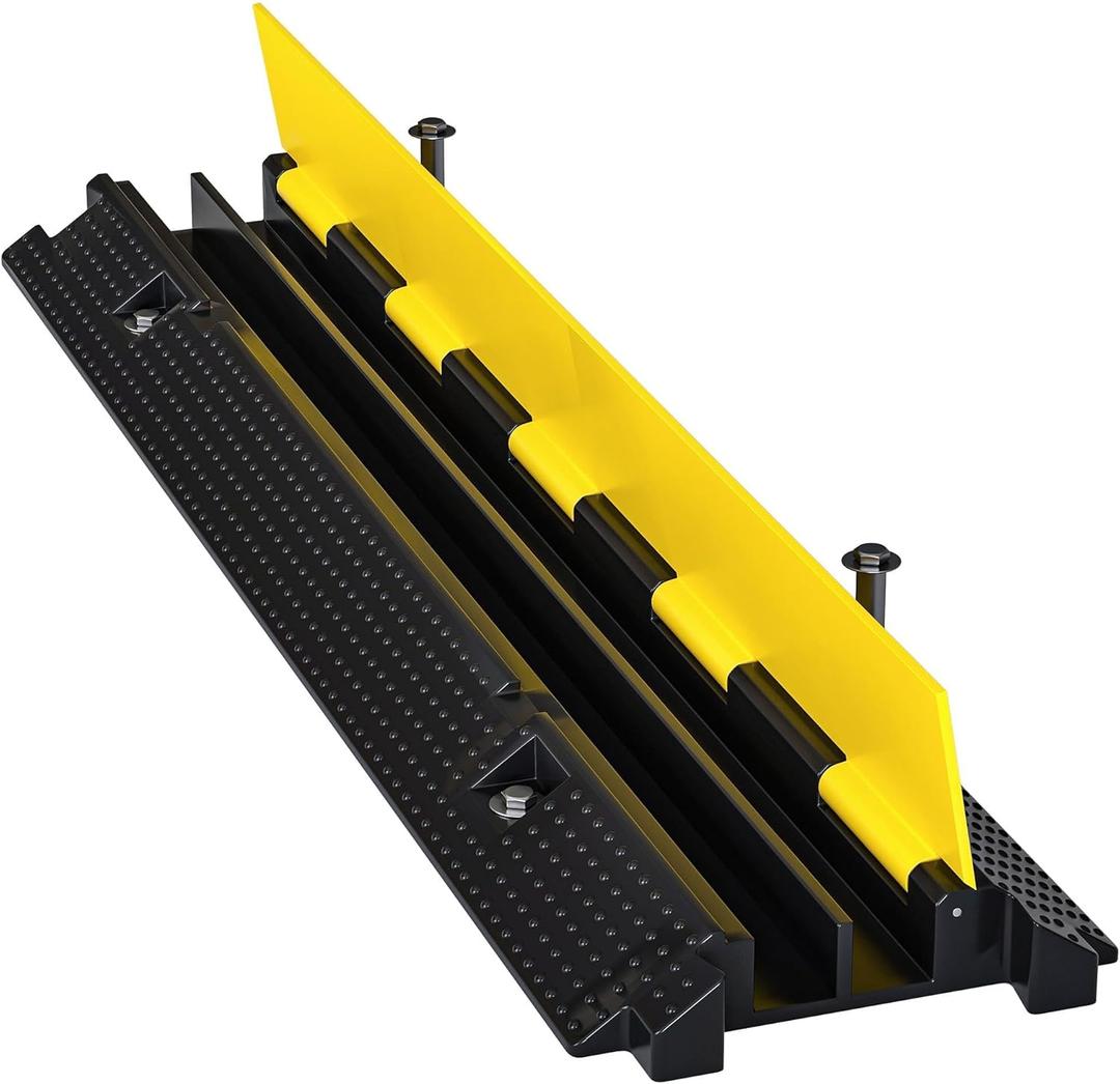 Nisorpa Cord Protector Ramp 2", 40000 lbs Heavy Duty Rubber Outdoor Extension Cable Wire Hose Cover Ramps, 2 Channels Slow Down Speed Bump for High Traffic Driveway Road, Garage, Property Area, 3.25ft