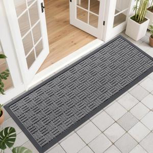 OLANLY Front Door Mat Outside Entrance 47x17, Absorbent, Heavy Duty Sturdy Natural Rubber Doormat Indoor Outdoor, Stain and Fade Resistant, Non-Slip Backing Low Profile Floor Mat for Entryway, Grey