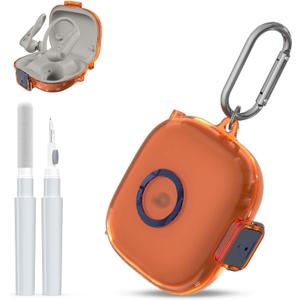 [Upgrade Secure Lock] for Beats Powerbeats Pro 2 2025 Case Cover with Cleaner Kit, AGENTNANO Clear TPU Shockproof Protective Cover with Beats Powerbeats Pro 2 Charging Case with Carabiner-Clear Orange