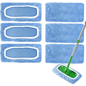 6 Pack Reusable Microfiber Mop Pads Compatible with Swiffer Sweeper, Washable Dry Sweeping Cloths & Wet Mopping Cloths Wet Pads Refill for Floor Cleaning (Mop is Not Included)