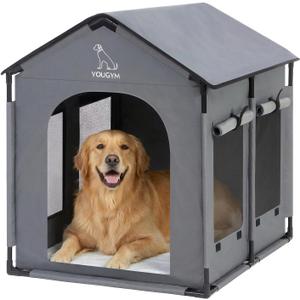 XL Insulated Dog House Indoor, Dog Tent for Large Dogs with Plush Cushion, Sturdy PVC Frame, Mesh Windows & Tear-Resistant Oxford Fabric, 34x27x34in Gray