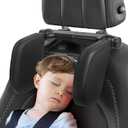Car Headrest Pillow, Adjustable Head Rest Pillow for Car Seat, Head Neck Support for Kids Adults Travel Sleeping, Fit for Headrest with Poles (Black)