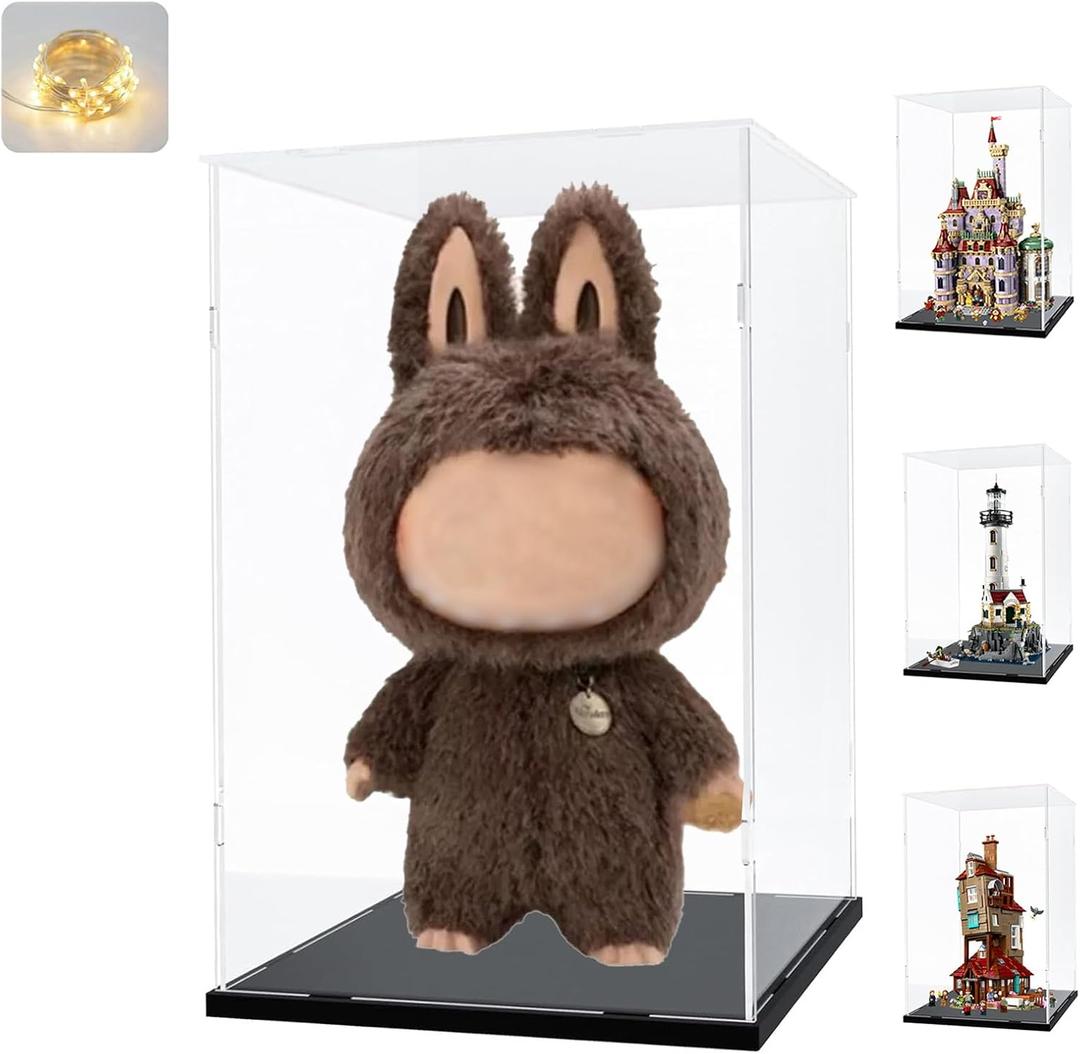 Thickened Clear Acrylic Display Case for Zimomo for LEGO 43263 Beauty and Beast Castle for 76437 Burrow Collectors' Edition 21335 Showcase Box with Wooden Base with Door, Black Inside 13.8x11.8x23.6in