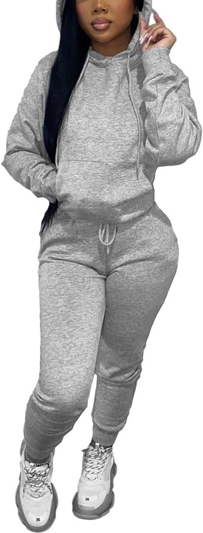 Alunzoem Sweatsuits for Women Set 2 Piece Jogging Outfits Long Sleeve Hoodie Sweatshirt Sweatpants Tracksuit (X-Large, Grey)
