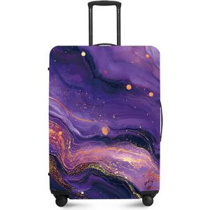 FOREVER QUEEN Luxury Purple Gold Marble Luggage Cover Suitcase Protector Suitcase Cover Anti-Scratch,Stretchable Bag Cover Washable Durable Polyester (XL(fits 32-34Inch suitcase))