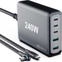 WOTOBEUS 240W 5-Ports USB C GaN Charger with ETL, PD 100W PPS45W Super Fast Charging Station & 5A Cable & AC Cord for iPhone 17 16 15 iPad MacBook Pro Air Galaxy S25 S24 Ultra Pixel Type-C Laptop