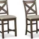 Signature Design by Ashley Moriville Rustic Farmhouse 24.5" Upholstered Barstool, 2 Count, Beige & Brown