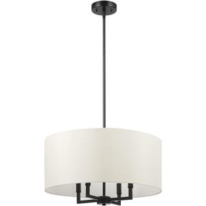 GLOBE Electric 67000065 4-Light Chandelier, Matte Black, Beige Fabric Shade, Ceiling Light, Chandeliers for Dining Room, Ceiling Light Fixture, Lights for Room Dcor, Bulb Not Included
