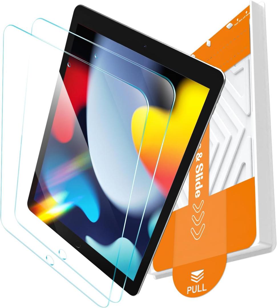 EZ-GLAZ-2 Pack for iPad 10.2 Inch Screen Protector 9th 8th 7th Gen (2021&2020&2019), Military-Grade Shatterproof, 9H+ Tempered Glass with Installation Box, Anti-Scratch, Apple Pencil Compatible, HD Clarity, Bubble Free