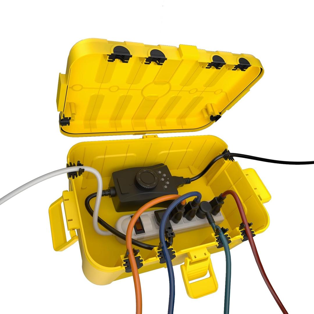 Flemoon Large Outdoor Electrical Box (12.5 x 8.5 x 5 inch), IP54 Waterproof Extension Cord Cover Weatherproof, Protect Outlet, Plug, Socket, Timer, Power Strip, Holiday Light Decoration, Yellow