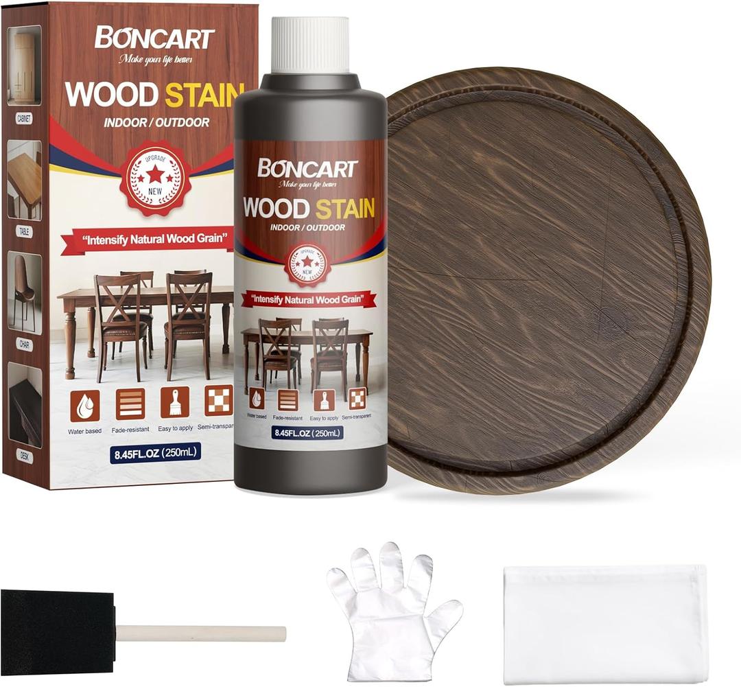 Boncart Water-Based Wood Stain, 8.45FL.OZ/250mL Stain for Wood, Suitable for Staining Indoor and Outdoor Wooden Items and Furniture, Non-Toxic, Multiple Finishes (Dark Oak)