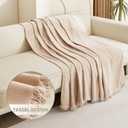 MYSKY HOME Couch Cover 2 Cushion Sofa with Tassel Chenille Sofa Covers for 2 Cushion Couch Sofa Slipcovers for Sectional l Shaped Couch Dogs Protector Furniture Covers, 71" X 118", Khaki