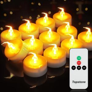 Topstone CR2450 Battery Operated Flickering Flameless Candles with Warm Yellow Light,Remote Control Timer Votives,Decorative LED Tealights,Best for Wedding and Festival Decoration,Pack of 12