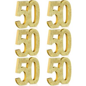 Shellwei 6 Pcs 50th Birthday Decorations for Men and Women, 50th Anniversary Decorations, Gold Glitter Number 50 Table Topper Centerpieces Decors for Birthday Party