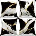 Throw Pillow Covers Set of 4, 18x18 Inch, Abstract Black White with Gold Accent Decorative Pillow Cases for Couch Sofa Living Room Bedroom Home Decor