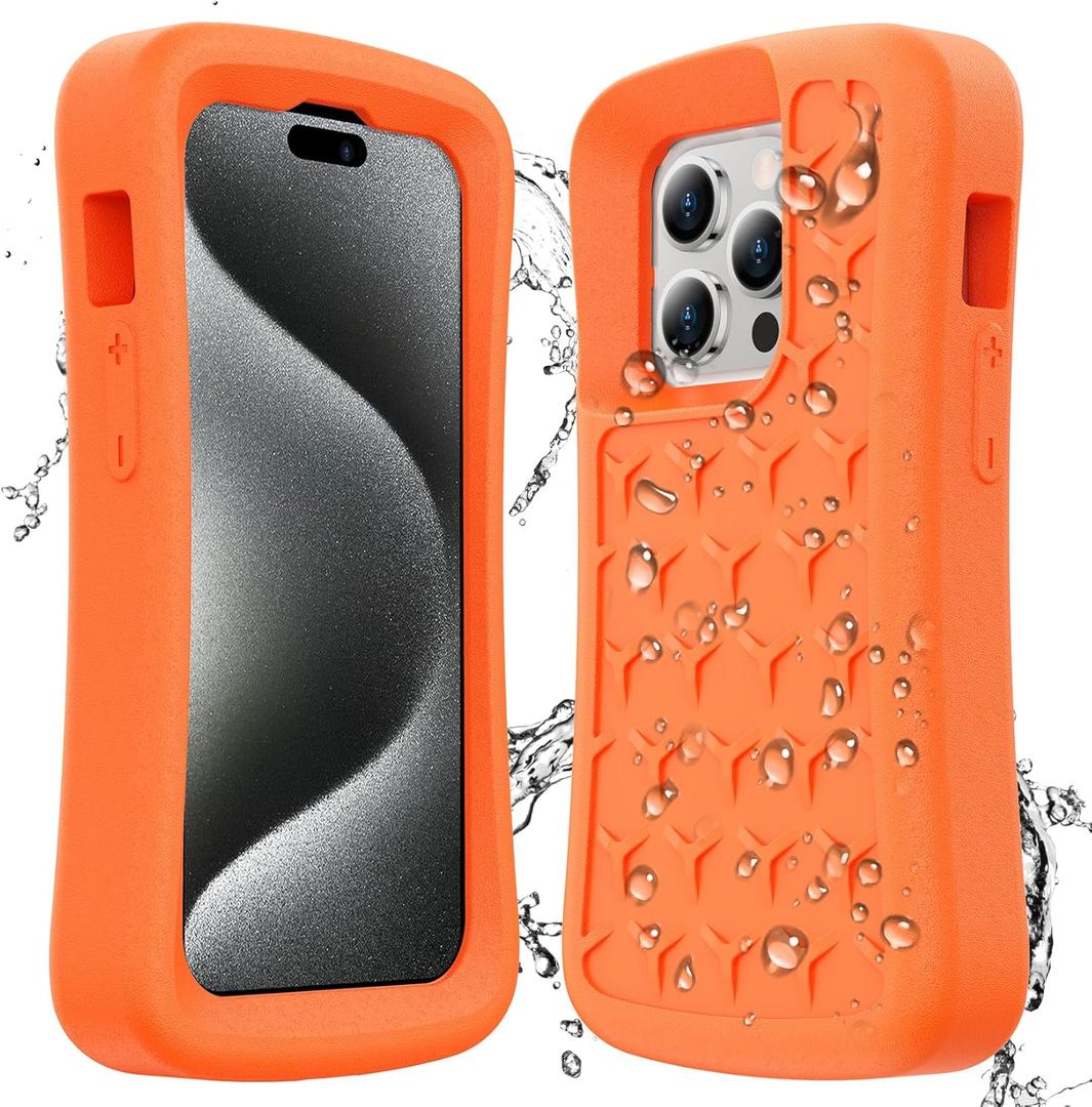 SPIDERCASE Floating Phone Case for iPhone 15/ 15 Pro/ 14/ 14 Pro/ 13/ 13 Pro/ 12/ 12 Pro [20FT Military Dropproof] with Waterproof Dry Bags and Lanyard EVA Foam iPhone Floating Case 6.1”, Orange