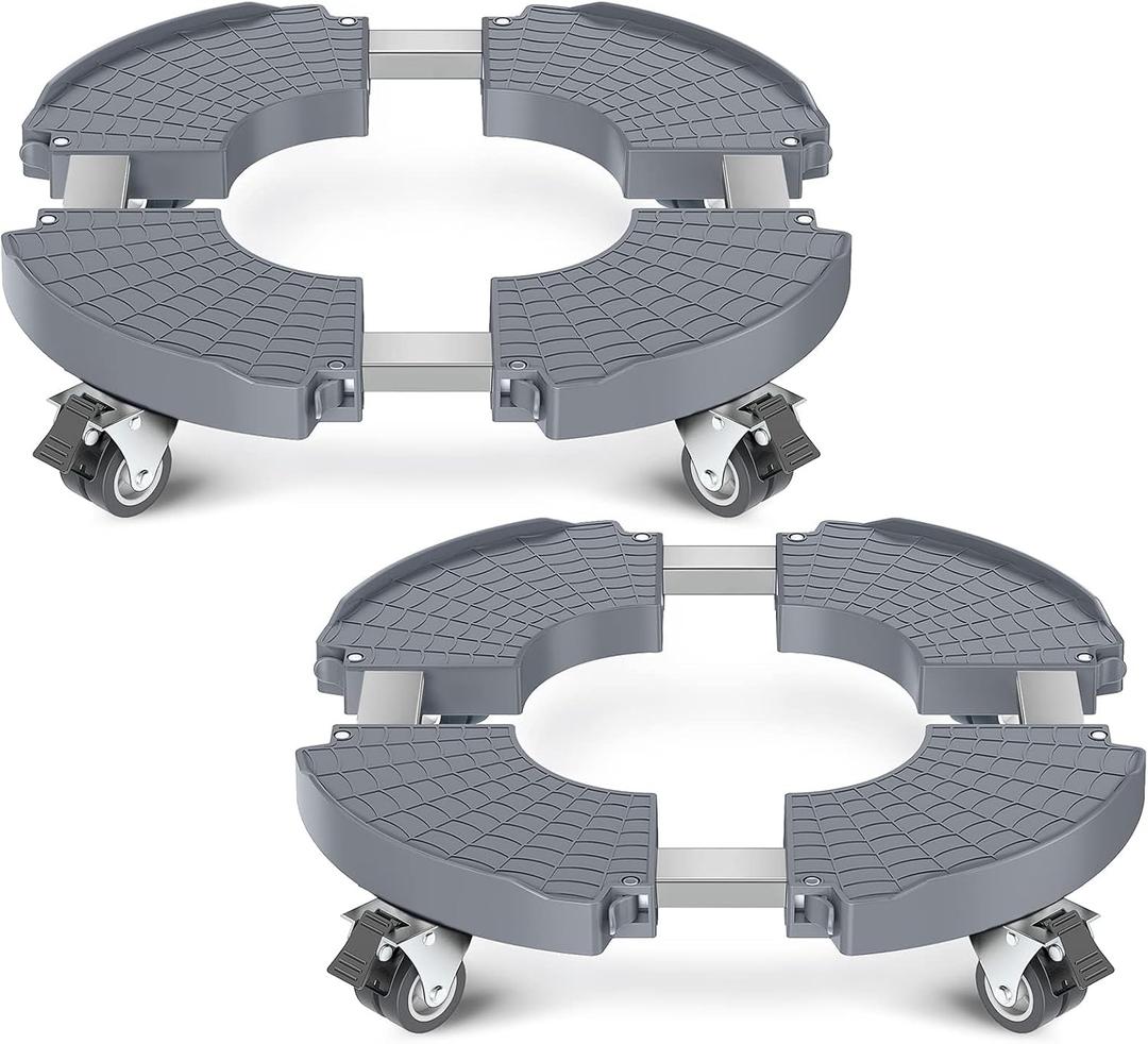 sanyi Plant Caddy with Wheels, 2 Pack Adjustable 15-21 Inch Rolling Planter Base Indoor Outdoor Large Plant Rollers Cart Dolly with Casters for Flower Pot Garden Tree Pot Holder Mover (Grey)