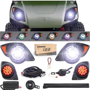 10L0L Golf Cart Headlights and Taillight Kit Fit Yamaha G29 Drive 2007-2016, Deluxe Street Legal Light Kit with RGB Daytime Running Light Turn Signals Switch/Horn/Brake Lights Harness (Input 12V-60V)