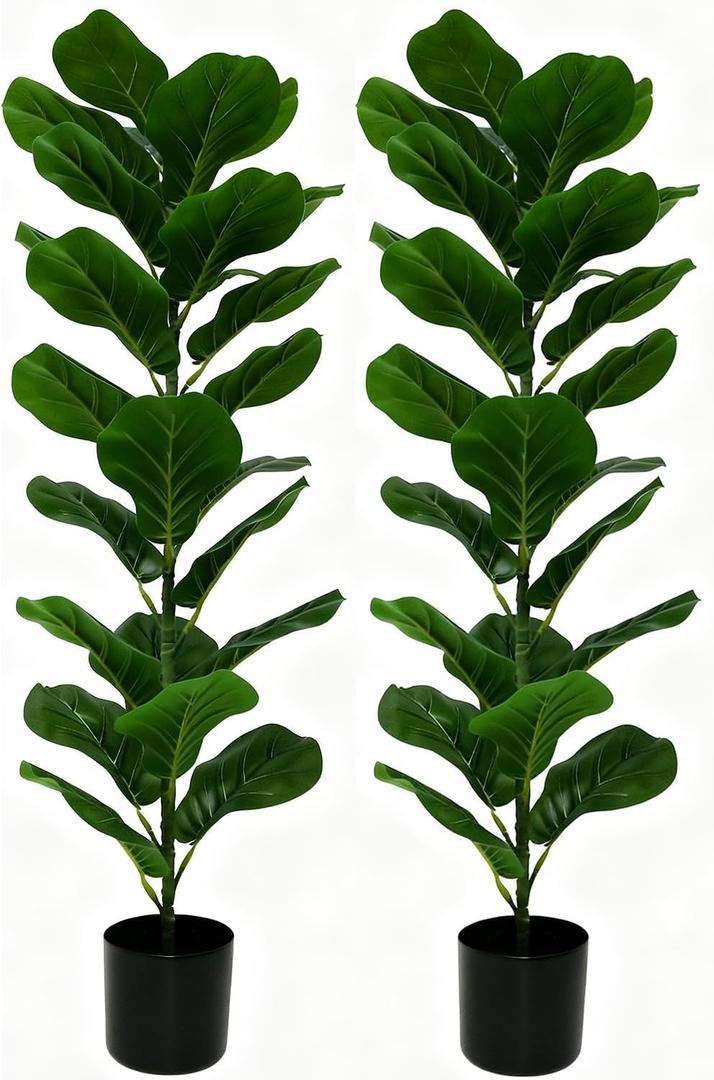2 Pack Faux Fiddle Leaf Fig Tree - 40" Fake Tree with Black Planter & Artificial Turf, Floor Plants for Home or Office Decor, Artificial Plants Indoor Housewarming Gift