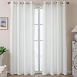 White Linen Textured Curtains, Sheer Curtains 84 Inches Long, Light Filtering Drapes 2 Panels Set, Luxury Grommet Semi Sheer for Living Room/Bedroom/Dining Room