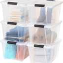 IRIS USA 32 Qt Stackable Plastic Storage Bins with Lids, 6 Pack - BPA-Free, Made in USA - See-Through Organizing Solution, Latches, Durable Nestable Containers, Secure Pull Handle - Clear (32 Qt. - 6 Pack)