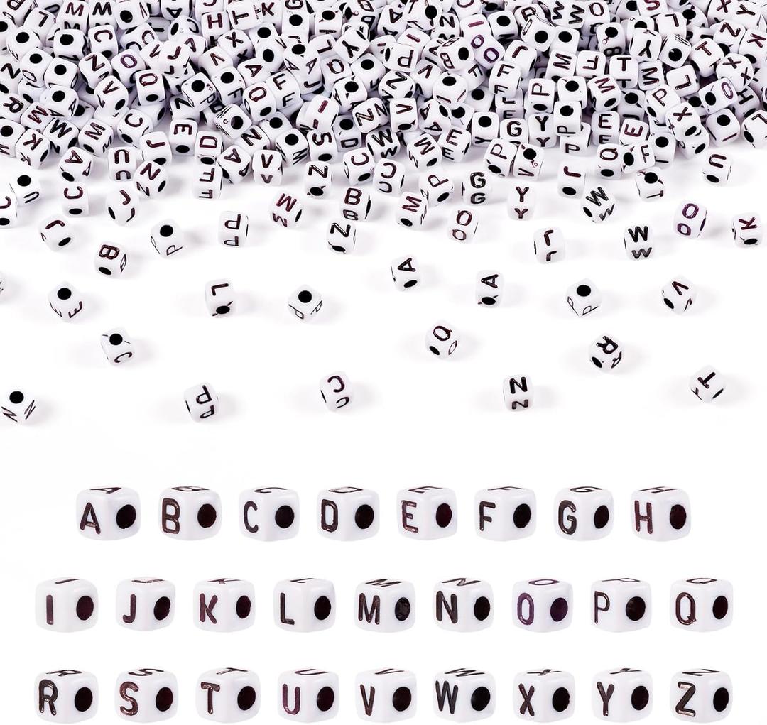 FASHEWELRY 1300Pcs Square Acrylic Letter Beads 4-5mm Cube Letter A-Z Alphabet Beads White Pony Beads for DIY Friendship Bracelet Jewelry Making