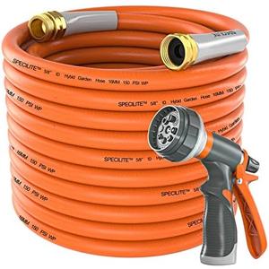 SPECILITE Garden Hose 50 ft x 5/8 in Heavy Duty, Flexible and Lightweight Water Hose, Burst 600 psi, Kink-less Hybrid Rubber Hose for Backyard, 3/4'' Brass Fittings SPECILITE Garden Hose 50 ft x 5/8 in Heavy Duty, Flexible and Lightweight Water Hose, Burst 600 psi, Kink-less Hybrid Rubber Hose for Backyard, 3/4'' Brass Fittings