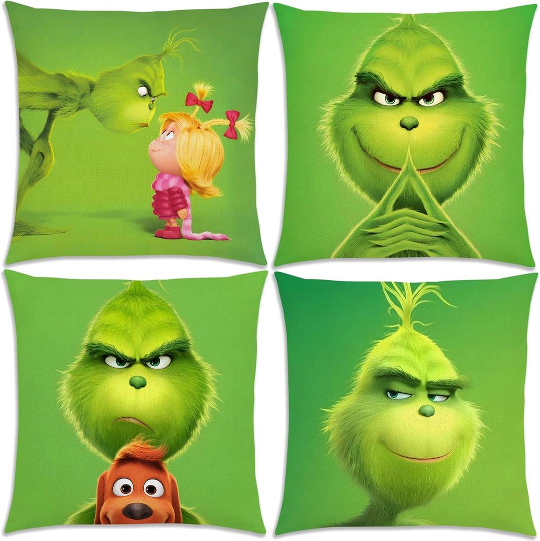 Merry Christmas Throw Pillow Covers 18 x 18 mas Winter Holiday Birthday Party Decoration for Home Bed Couch Sofa -Set of 4