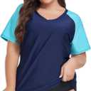 FOREYOND Plus Size Rash Guard Shirt for Women Short Sleeve Swim Top UV UPF 50+ Sun Protection Summer Swim Shirts Swim Suit (XXXL)