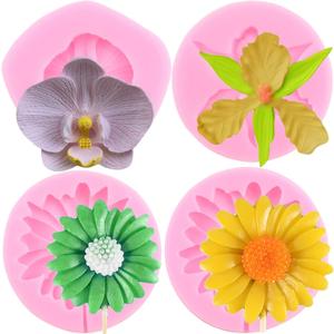3 x Mujiang Orchid & Chrysanthemum Flower Fondant Molds Set of 4 - Silicone, Food Grade, Easy to Use & Clean, Heat Resistant - Perfect for Cake Decorating, Cupcake Toppers, Candy & Chocolate