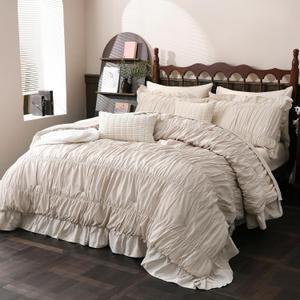 Herside Beige Comforter Set Queen Size,Ruched Neutral Boho Bedding 9-Piece Bed-in-a-Bag Fluffy Farmhouse Ruffle Bedding Set with Comforter, Flat Sheet, Fitted Sheet, Pillow Shams, Pillowcases | Ruched Ruffle