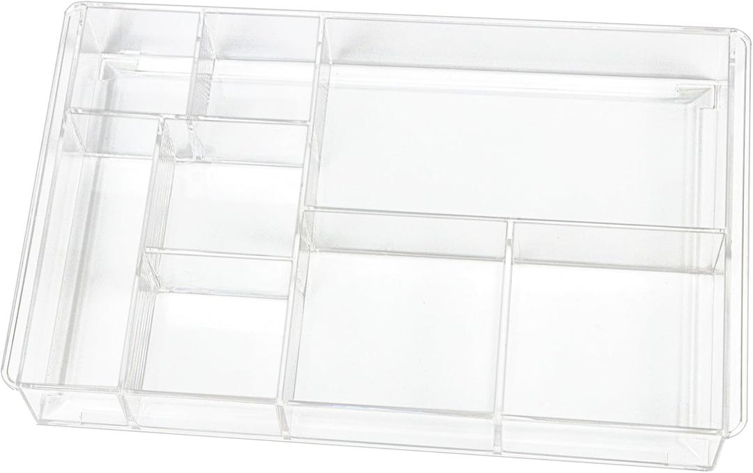8-Section Clear Drawer Organizer, Large Acrylic Drawer Divider Tray for Desk, Bathroom, Office Makeup, Junk, Plastic Drawers Organizer 13.7" x 8.7" x 2" (8-Section)