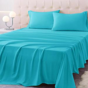 Queen Size Bed Sheet Set - 4 Piece Soft Microfiber Sheets with Deep Pockets, Cooling Technology, and Wrinkle-Free Pillowcase. Hotel-Quality, Durable Bedding, Capri Blue