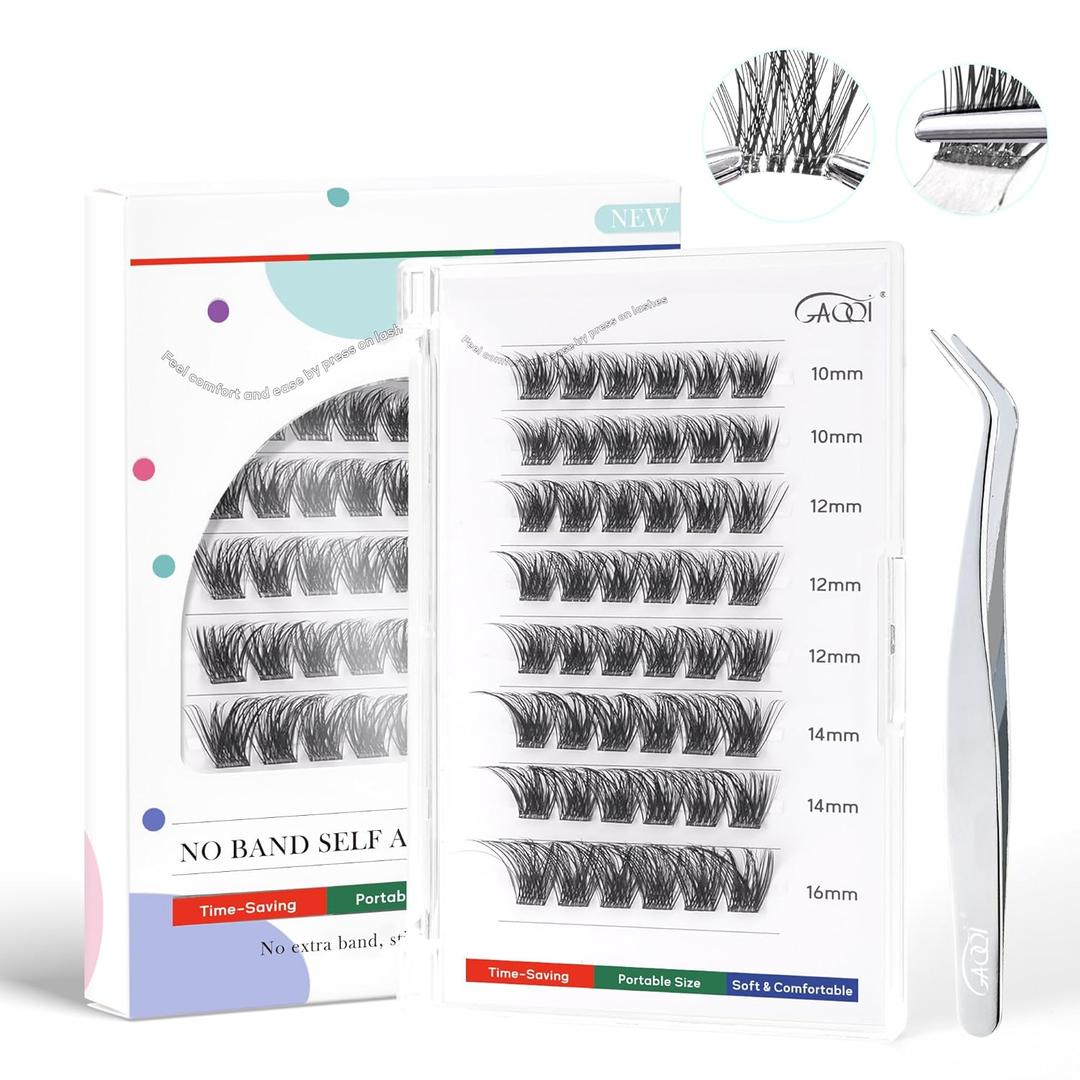 GAQQI Self Adhesive Lash Clusters, No Glue Eyelash Clusters 10-16mm Full & Volume Self Adhesive False Eyelashes, No Band Glueless Lashes