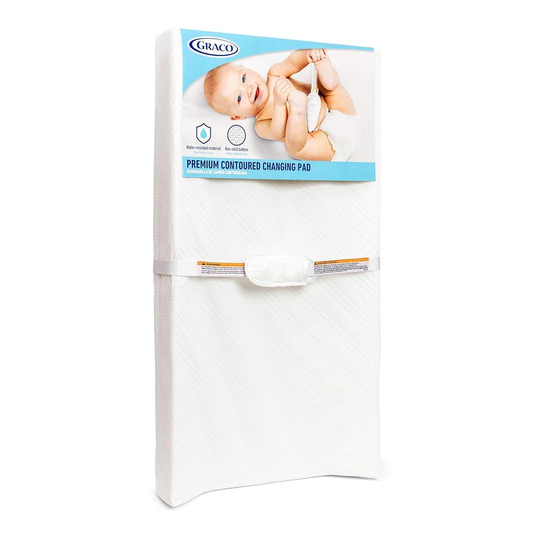 Graco Premium Contoured Changing Pad  GREENGUARD Gold Certified, Water-Resistant, Ultra-Soft Buckle Cover, Contoured Baby Changing Pad, Fits Most Standard-Size Changing Toppers, Non-Skid Bottom
