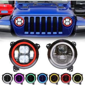 Tykick 9 Inch RGB LED Headlights Round for Jeep Wrangler JL Headlights 2018 2019 2020 2021 2022 2023 Headlights Assembly With Bluetooth Controlled RGB Round Halo Daytime Running Lights, 2 Packs