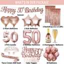 50th Birthday Decorations for Women  Rose Gold Party Kit with Tiara, Sash, Balloons, Banner, Cake Topper  Gift Set for Her Special Day