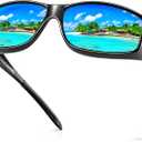 URUMQI Polarized Sunglasses Fit Over Glasses for Men Women, Wraparound Sunglasses UV400 Protection for Driving Fishing (A15 Glossy Black Frame/Blue Mirrored Lens)