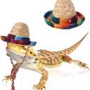 2pcs Bearded Dragon Sombrero Hat, Cinco De Mayo Lizard Straw Hat with Adjustable Chin Strap Fun Costume Accessories for Reptile Hamster Ferret Leopard Gecko Guinea Pig Small Pet