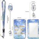 ID Badge Holder with Lanyard Retractable Badge Reel, Inspirational Quote Lanyards for Id Badges Vertical Id Protector Badge Clip for Women Friends Nurse Doctor Teacher Office Gifts (Blue Marble)