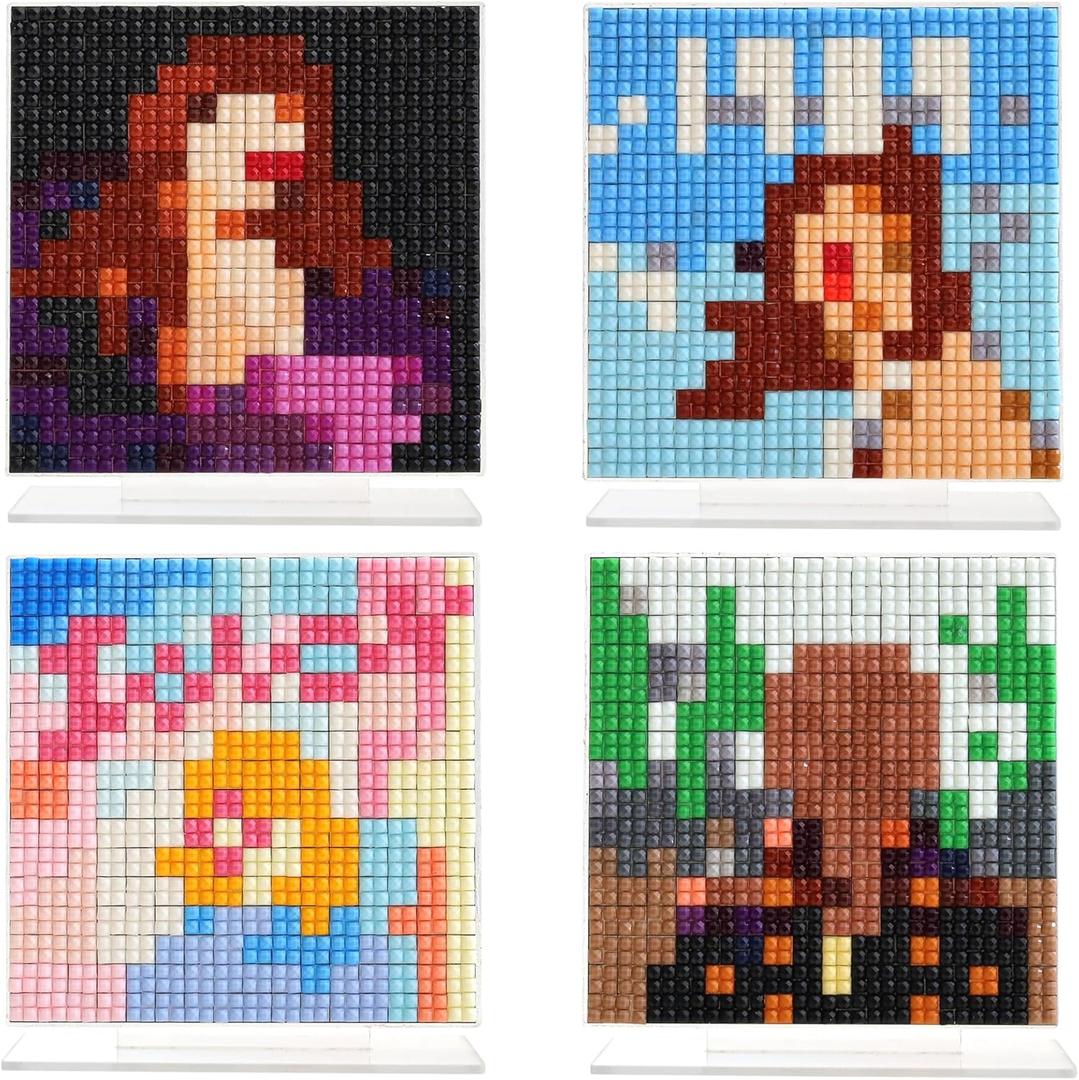 Lustriona Taylor Diamond Art Kits, Taylor Merch, Taylor Gifts for Women Girl 4 Pcs Acrylic Diamond Painting Kit, Stand Up Diamond Art Kits for Adults Pixel Art Color by Number