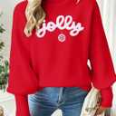 Christmas Sweaters for Women Merry Sweater: Oversized Turtleneck Sweaters 2025 Long Batwing Sleeve Xmas Pullover Tops (Red-4)