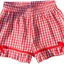 SOLY HUX Women's Plaid Print Shorts Elastic Waist Bowknot Ruffle Bottoms Cute Sweet Short Pants (Red, S)